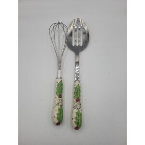 Temptations Tara Winter Whimsy Holly Ceramic Handle Stainless Whisk & Spoon